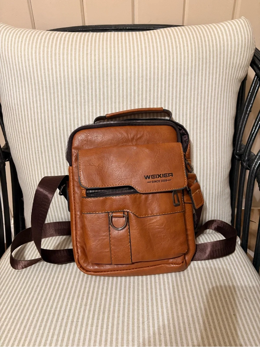 Weixier Brown Leather Messenger Crossbody for Men